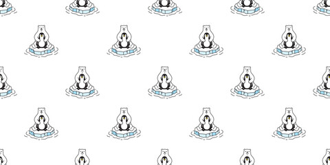 bear seamless pattern polar bear hug penguin bird iceberg vector cartoon doodle teddy tile background gift wrapping paper repeat wallpaper scarf isolated illustration design