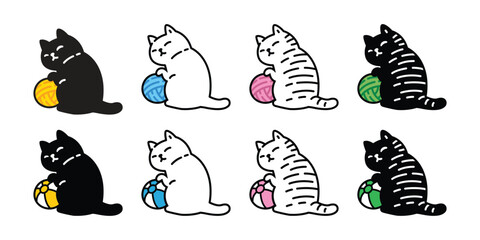 cat vector kitten yarnball colorful beach ball calico doodle icon cartoon character pet illustration animal symbol isolated design