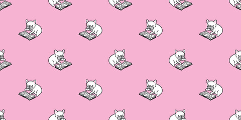 dog seamless pattern french bulldog reading book puppy vector pet breed cartoon tile background gift wrapping paper repeat wallpaper doodle illustration isolated design
