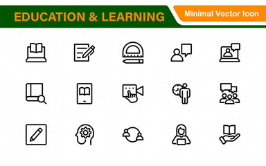 Education set of web icons in line style. Learning icons for web and mobile app. E-learning, video tutorial, knowledge, study, school, university, webinar, online education.