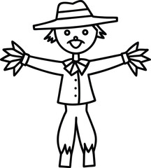 Funny Scarecrow Line Drawing – Hand Drawn Farm Character Vector Illustration