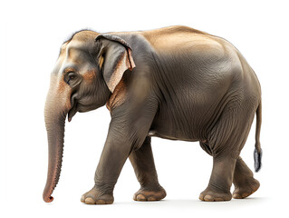 Fototapeta premium Elephant isolated on a white background, a large wild mammal with a trunk and tusks