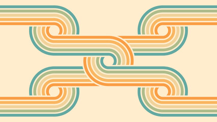 Abstract background of rainbow groovy Wavy Line design in 1970s Hippie Retro style. Vector pattern ready to use for cloth, textile, wrap and other.