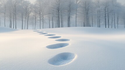 Footprints in the snow-covered landscape.