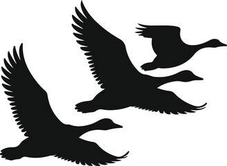 Flying Goose Silhouette Set Wild Waterfowl Bird Vector Icons