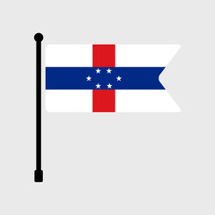 Flag of Netherlands Antilles. Netherlands Antilles flag vector illustration icon design. Flagpole flag icon.