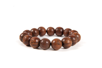 wooden prayer beads isolated on white background