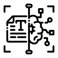 Document and brain icon representing artificial intelligence conceptAI Text Filter Line Icon – Clean Vector Icon for Language Screening