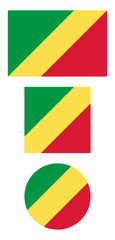 
Congo flag PNG vector. Congo square and round icon isolated on transparent PNG background. Congo flag icon.