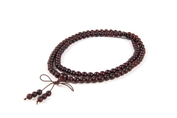 wooden prayer beads isolated on white background