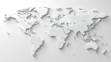 White 3D world map, embossed effect
