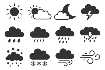 Weather Symbols Set with Sun Rain Snow