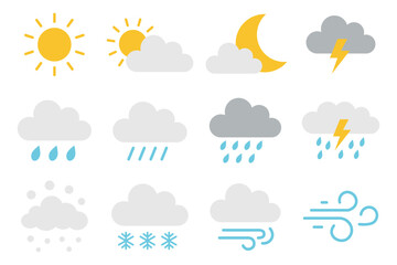 Obraz premium Weather Condition Icons in Flat Color Style