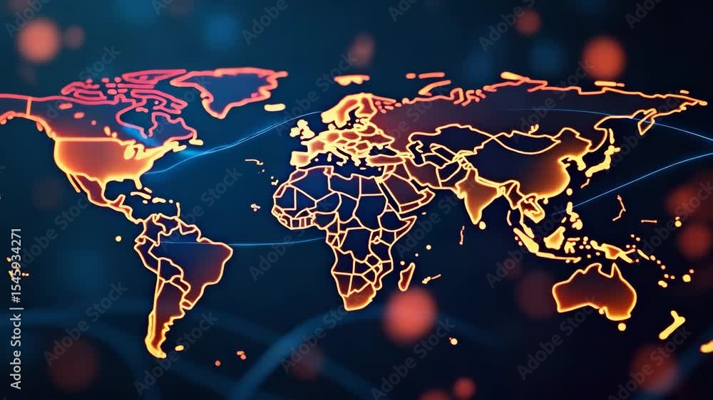 Aufkleber glowing world map digital lines abstract background with global network technology, futuristic orang