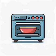 Blue Oven with Red Bowl Flat Design Icon kitchen appliance