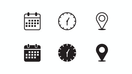 calendar, clock, and location pin icons set