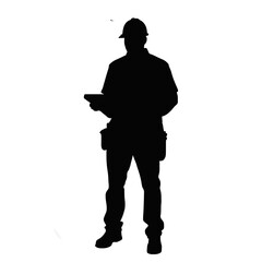 Silhouette of a technician or utility worker holding a report. Great for field service, equipment inspection, technical staff visuals.