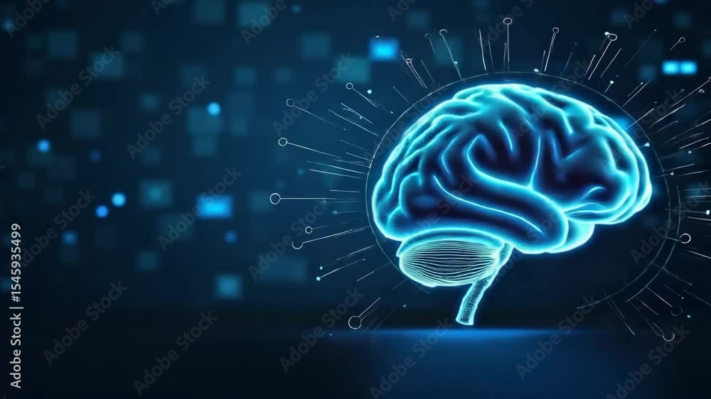 Aufkleber futuristic digital brain illustration glowing blue neural network artificial intelligence concept te
