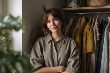 Woman in Closet Natural Linen Shirt, Minimalist Style