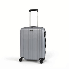 Silver hard-shell suitcase with wheels and retractable handle  