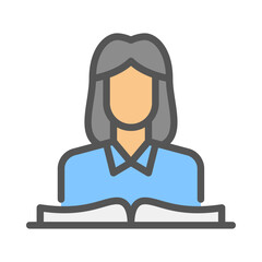 Woman reading book filled outline icon. bookworm color line illustration.