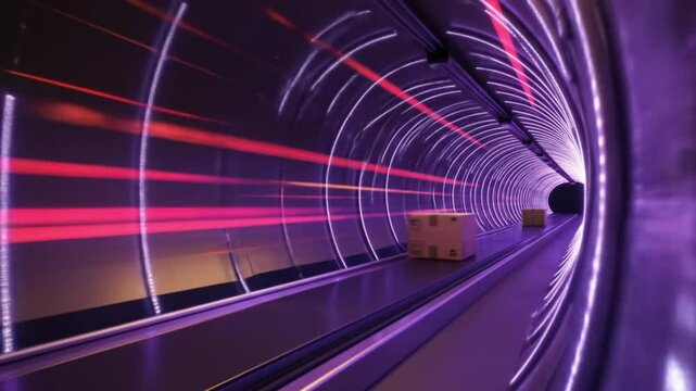 Cardboard boxes speeding through the tunnel