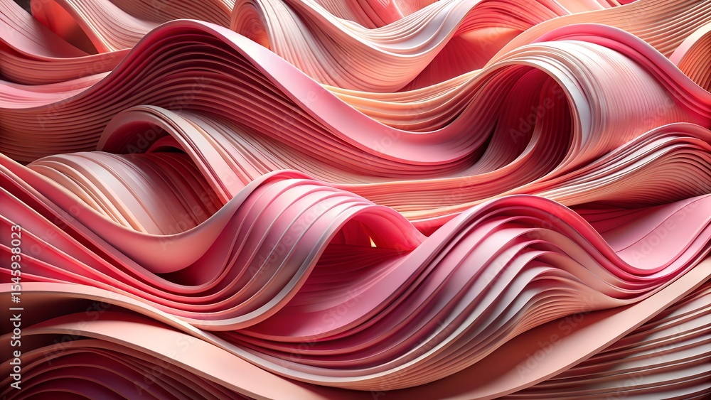 Poster abstract red background featuring a soft, flowing wave pattern with a silky texture and artistic swi
