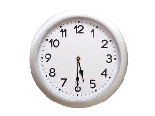 Round Silver Wall Clock Showing 05:30 or 17:30 Isolated-White. Useful for concepts like noon,...