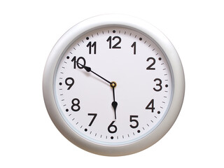 Round Silver Wall Clock Showing 05:50 or 17:50 Isolated-White. Useful for concepts like noon,...