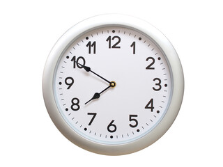 Round Silver Wall Clock Showing 07:50 or 19:50 Isolated-White. Useful for concepts like noon, midnight, deadline, countdown, or time management.