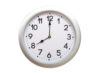 Round Silver Wall Clock Showing 08:00 or 20:00 Isolated-White. Useful for concepts like noon,...
