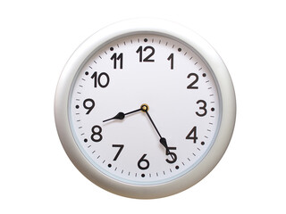 Round Silver Wall Clock Showing 08:25 or 20:25 Isolated-White. Useful for concepts like noon,...