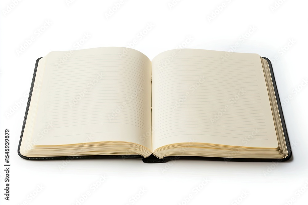 Poster flawless picture of stylish open notebook isolated on white top view