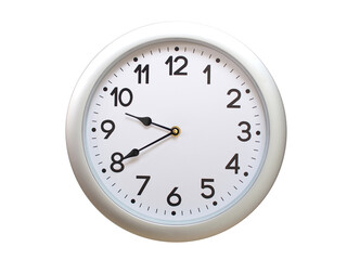 Round Silver Wall Clock Showing 09:40 or 21:40 Isolated-White. Useful for concepts like noon,...