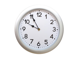 Round Silver Wall Clock Showing 09:55 or 21:55 Isolated-White. Useful for concepts like noon,...
