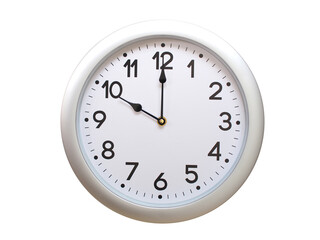 Round Silver Wall Clock Showing 10:00 or 22:00 Isolated-White. Useful for concepts like noon, midnight, deadline, countdown, or time management.