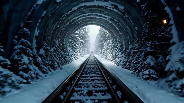 a close up of a train track going through a tunnel