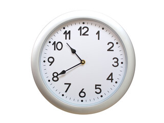 Round Silver Wall Clock Showing 10:40 or 22:40 Isolated-White. Useful for concepts like noon,...