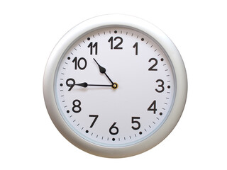 Round Silver Wall Clock Showing 10:45 or 22:45 Isolated-White. Useful for concepts like noon,...