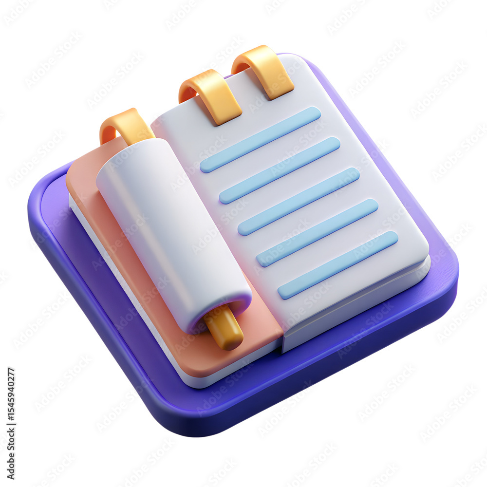 Fototapete 3d rendered notepad illustration with stylish paper and document design