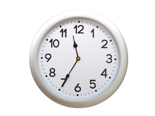 Round Silver Wall Clock Showing 11:35 or 23:35 Isolated-White. Useful for concepts like noon,...