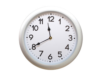 Round Silver Wall Clock Showing 11:40 or 23:40 Isolated-White. Useful for concepts like noon, midnight, deadline, countdown, or time management.
