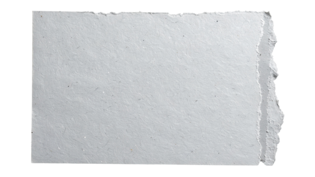 A textured, light blue piece of handcrafted paper with frayed edges and subtle color speckles on transparent background.