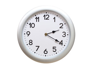 Round Silver Wall Clock Showing 02:20 or 14:20 Isolated-White. Useful for concepts like noon,...