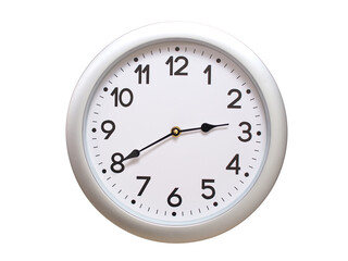Round Silver Wall Clock Showing 02:40 or 14:40 Isolated-White. Useful for concepts like noon,...