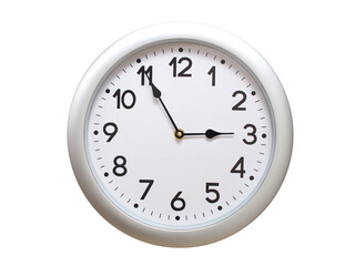 Round Silver Wall Clock Showing 02:55 or 14:55 Isolated-White. Useful for concepts like noon, midnight, deadline, countdown, or time management.