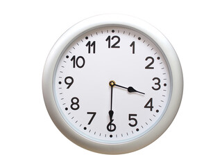 Round Silver Wall Clock Showing 03:30 or 15:30 Isolated-White. Useful for concepts like noon,...