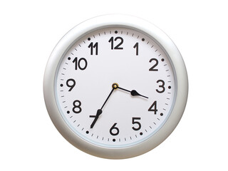 Round Silver Wall Clock Showing 03:35 or 15:35 Isolated-White. Useful for concepts like noon,...