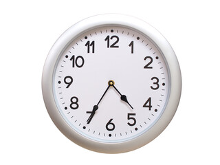 Round Silver Wall Clock Showing 04:35 or 16:35 Isolated-White. Useful for concepts like noon,...