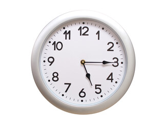 Round Silver Wall Clock Showing 05:15 or 17:15 Isolated-White. Useful for concepts like noon, midnight, deadline, countdown, or time management.